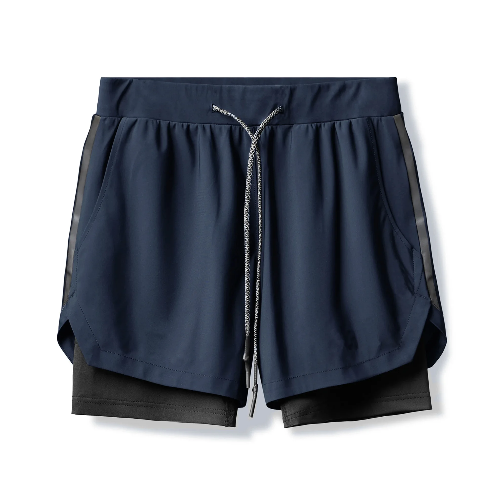 

Men New Casual Wholesale 2 in 1 Sports Gym Running Stretch Shorts Workout Mens Polyester Fitness Sports Gym Shorts Zip Pockets, Picture