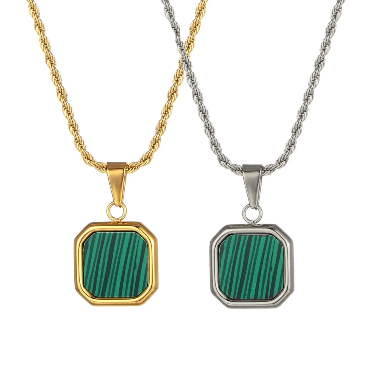 

Fashion Green Malachite Pendant Necklace Personalized Women Men Stainless Steel Jewelry Gemstone Turquoise Pendant Necklace