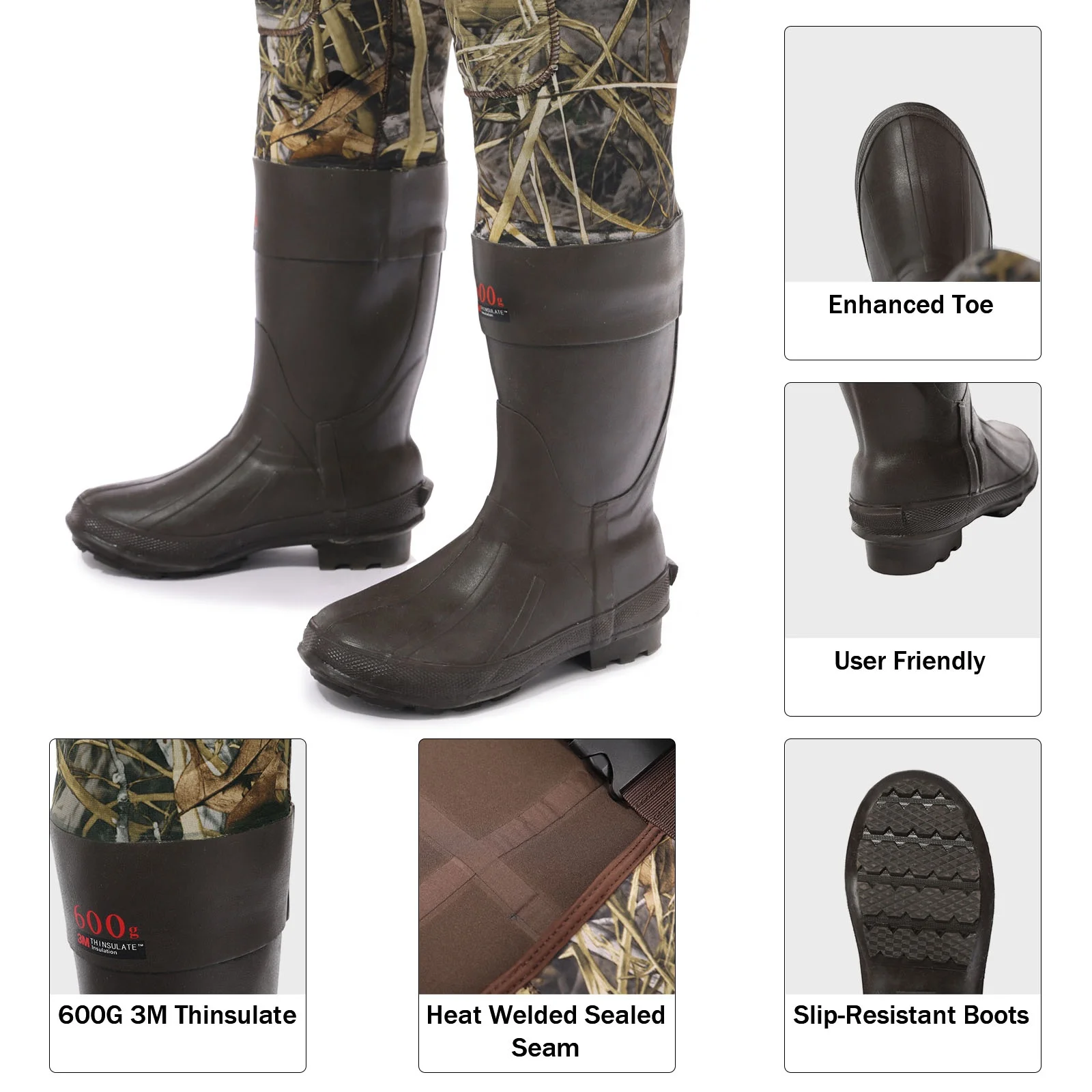 
Chest Waders Neoprene Duck Hunting Waders for Men with Boots Camo Fishing Wader Bootfoot Cleated Waterproof Breathable Insulated 