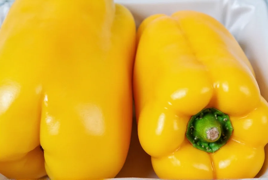 Yellow bell peppers arranged next to cubanelle peppers for comparison, showing similar size and shape for substitution purposes