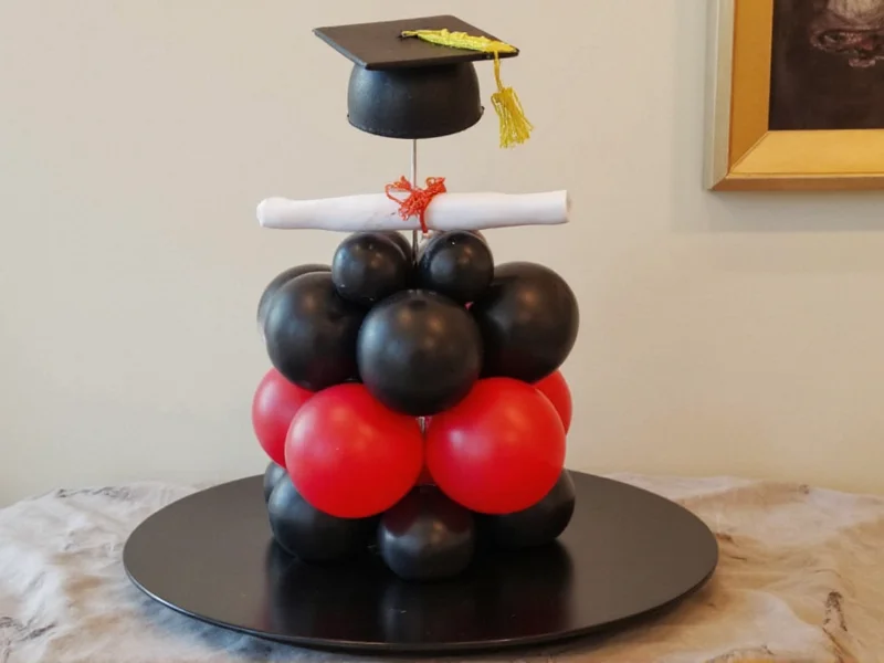 Graduation centerpiece with balloons forming base for diploma display