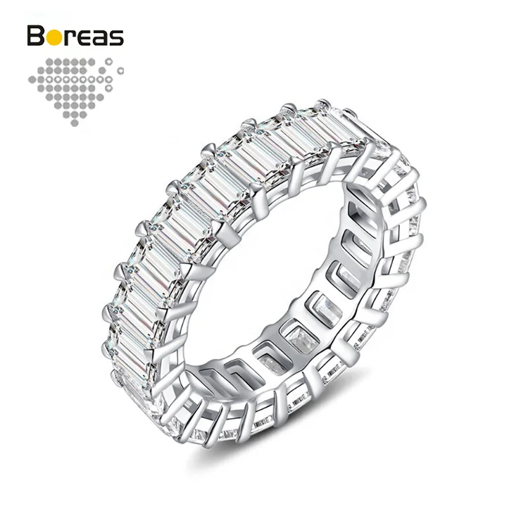 

Fashion Solid 14k White Gold Jewelry Prong Setting Emerald Cut VVS Lab Diamond Engagement Band Rings