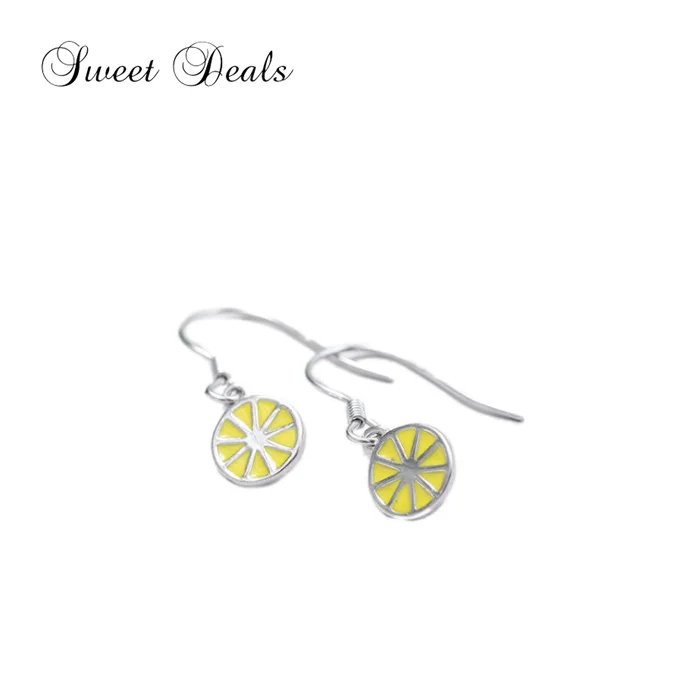 

S925 sterling silver sweet small fresh earrings drip glaze lemon earring jewelry