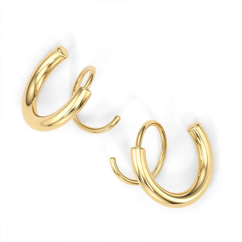 

Waterproof Stainless Steel Jewelry Geometric Statement 18K Gold Plated Women Spiral Double Hoop Twist Earrings For Women