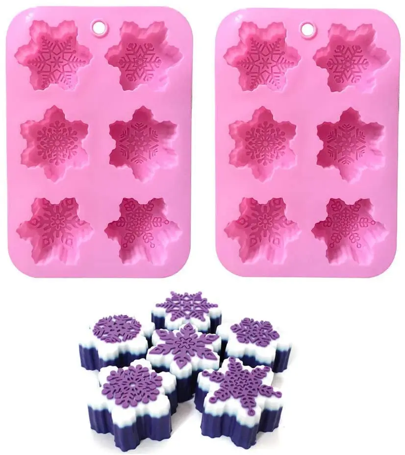 

2 pieces filled with snowflake shaped silicone moulds, soap candle making moulds chocolate candy jelly cake decoration