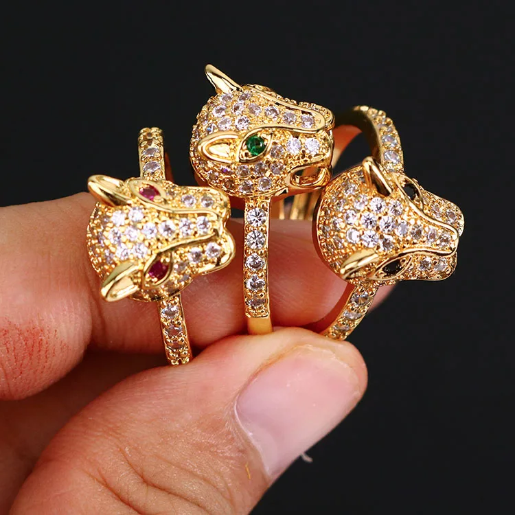 

RM1115 Chic Dainty Gold Plated CZ Micro Pave Leopard Head Rings for Women Ladies,Diamond Panther Animale Finger Rings