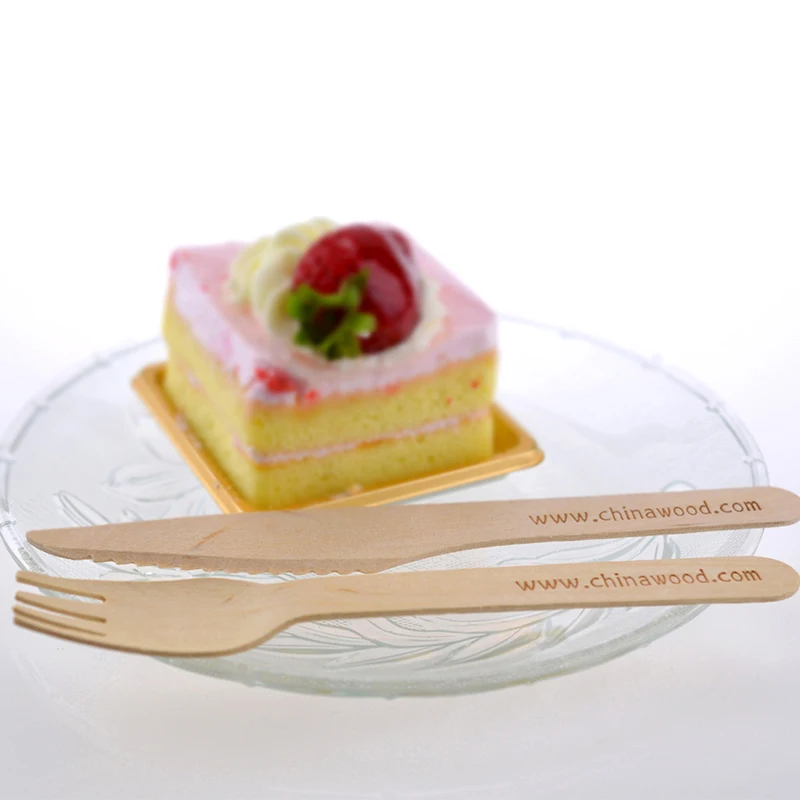 

Disposable wooden tableware with wooden fork knife cutlery spoon dessert, Natural