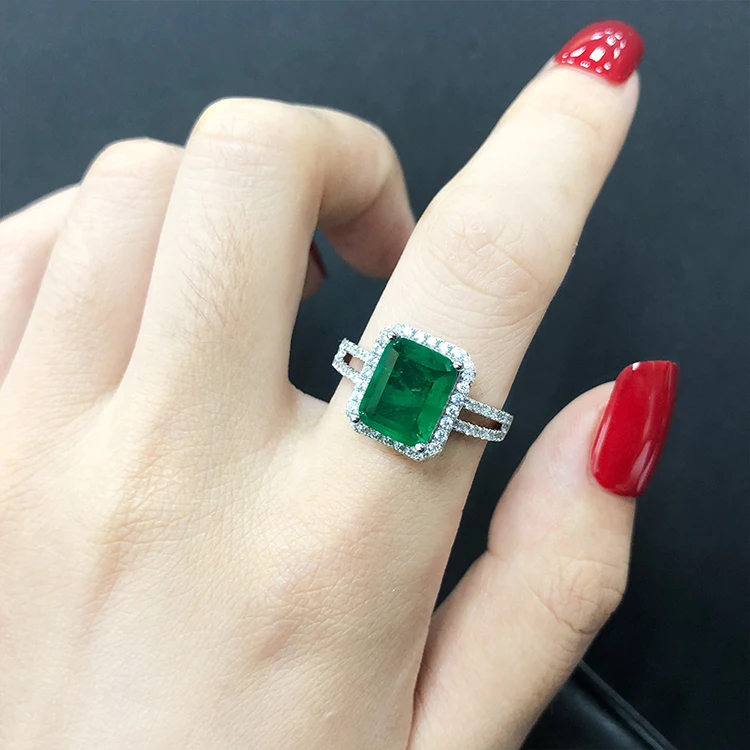 

New Design With Diamonds square Emerald Zircon ring Cz Emerald Ring