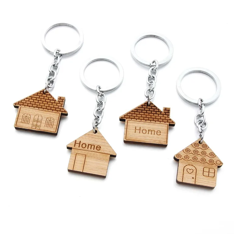 

Promotional Wood Keychain Wholesale DIY Ideas Gift Fashion Wooden Key Chains Key Ring Engraved For Crafts