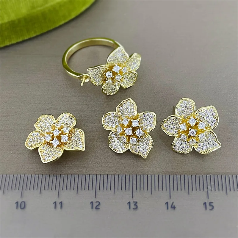 

925 Sterling Silver jewelry findings pendant earring ring jewelry set without pearl and chainflower designwholesale price