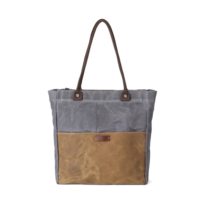 

2021 handbag for woman Oil wax canvas women's bag simple waterproof cloth bag retro contrast color single shoulder bag portable, Customizable
