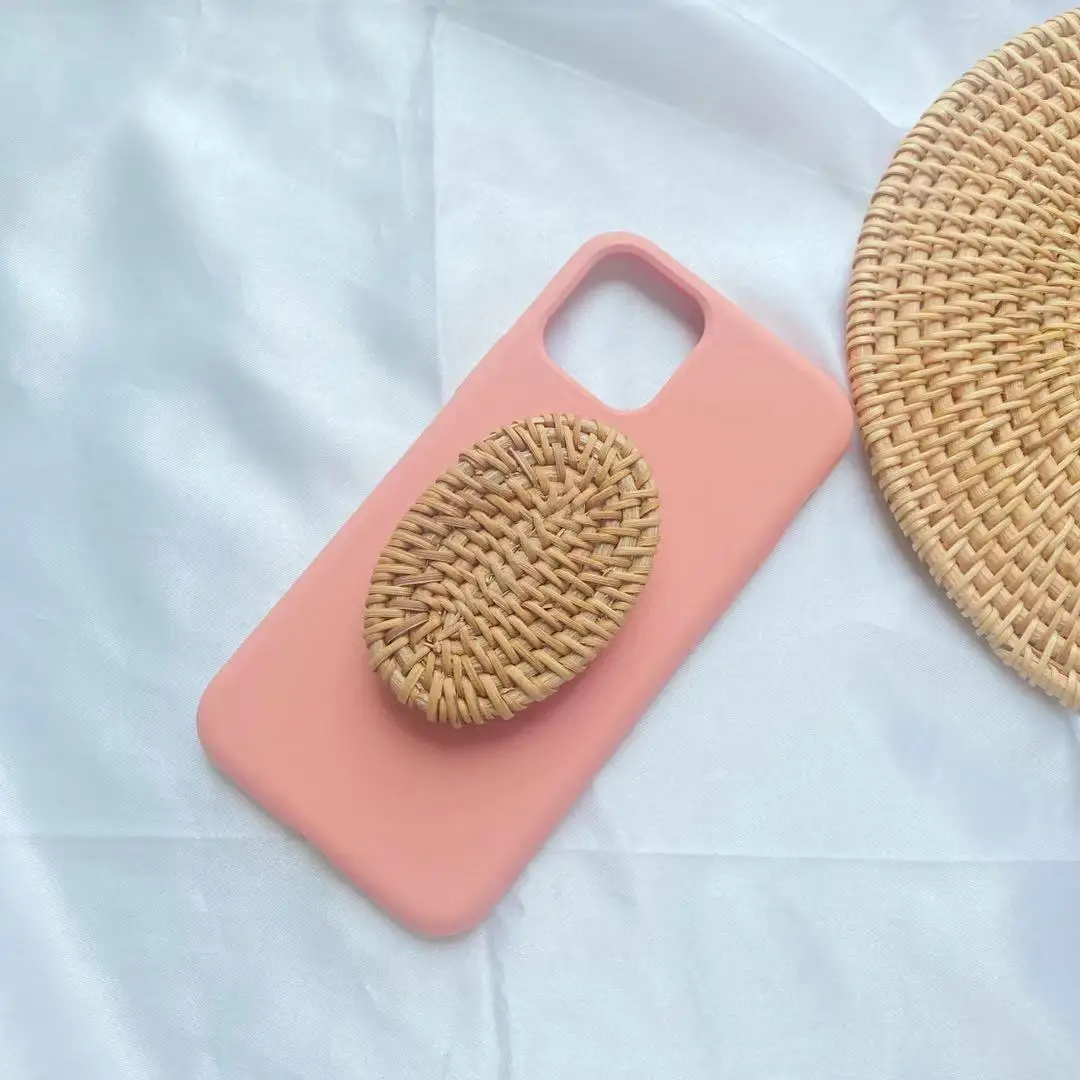 

hot selling oval Sockets Popular High Quality Free Custom rattan Phone Stand Socket mobile Phone Holder