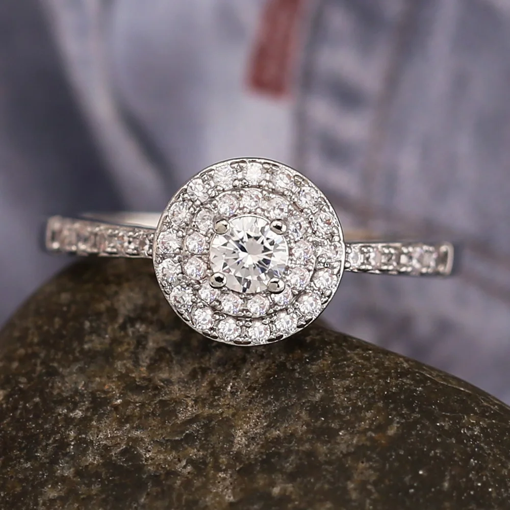 

New Arrival Silver Color Flower Heart Rings for Women Clear Cubic Zircon Ring Luxury Wedding Jewelry