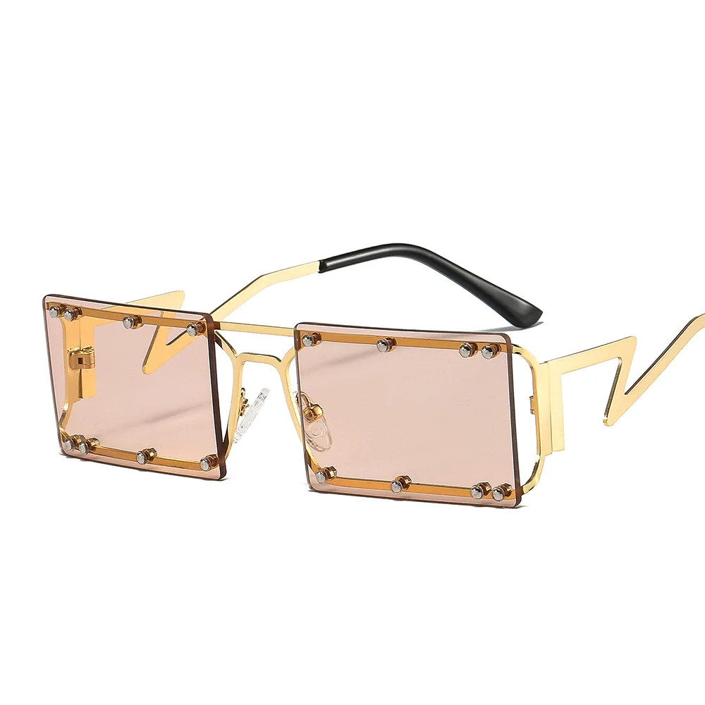 

2021 New design rivets decoration rectangular individual temples sunglasses M502