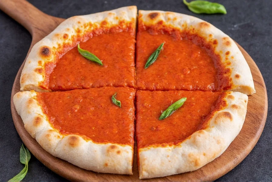 Spicy sauce drizzled on a pizza slice
