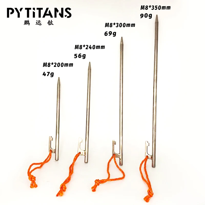 

PYTITANS 10pcs Titanium Alloy Ti Tent Peg nail Outdoor Camping Accessory Stake 200mm 240mm 300mm 350mm length, Customized