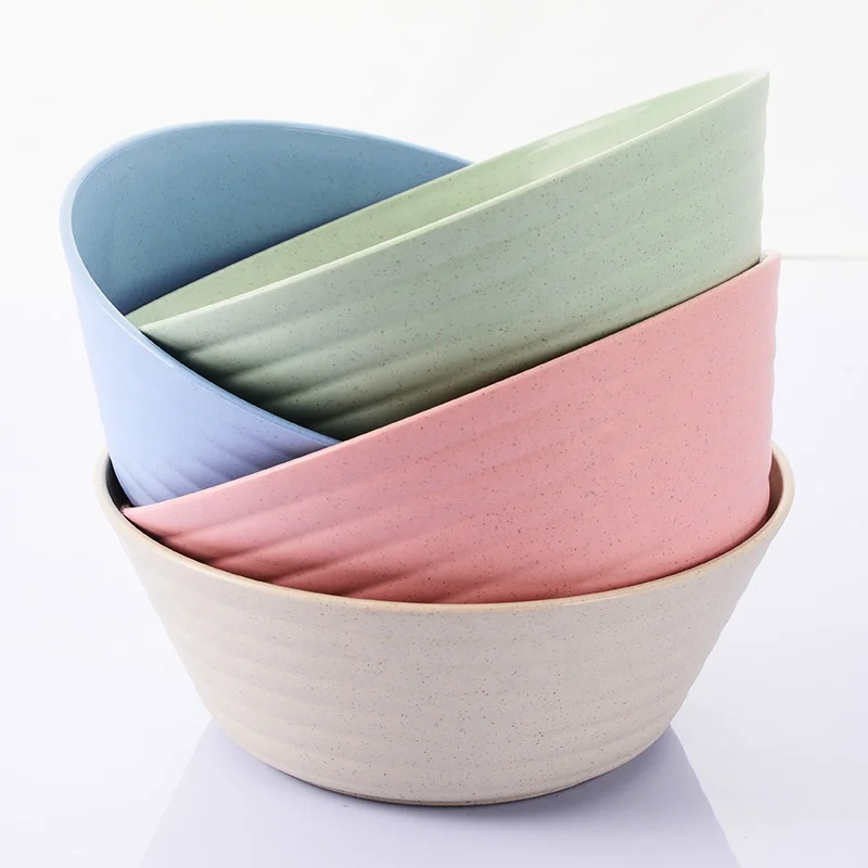 Custom Print Wheat Straw Plastic Fruit Bowl Large Serving Kitchen Bowls 30 oz Round Salad Bowl for Mixing