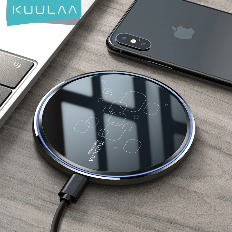 

KUULAA High Quality Trending Products 15W Usb Car Wireless Mobile Phone Mount Fast Charger Qi Wireless Charging Pad For iPhone, Black white customized