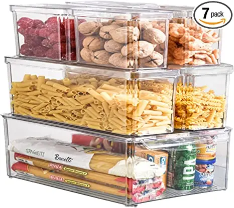 

Set of 7 Food Storage Containers Fridge Freezer Organization Fridge Organizer Stackable Refrigerator Organizer Bins with Lids