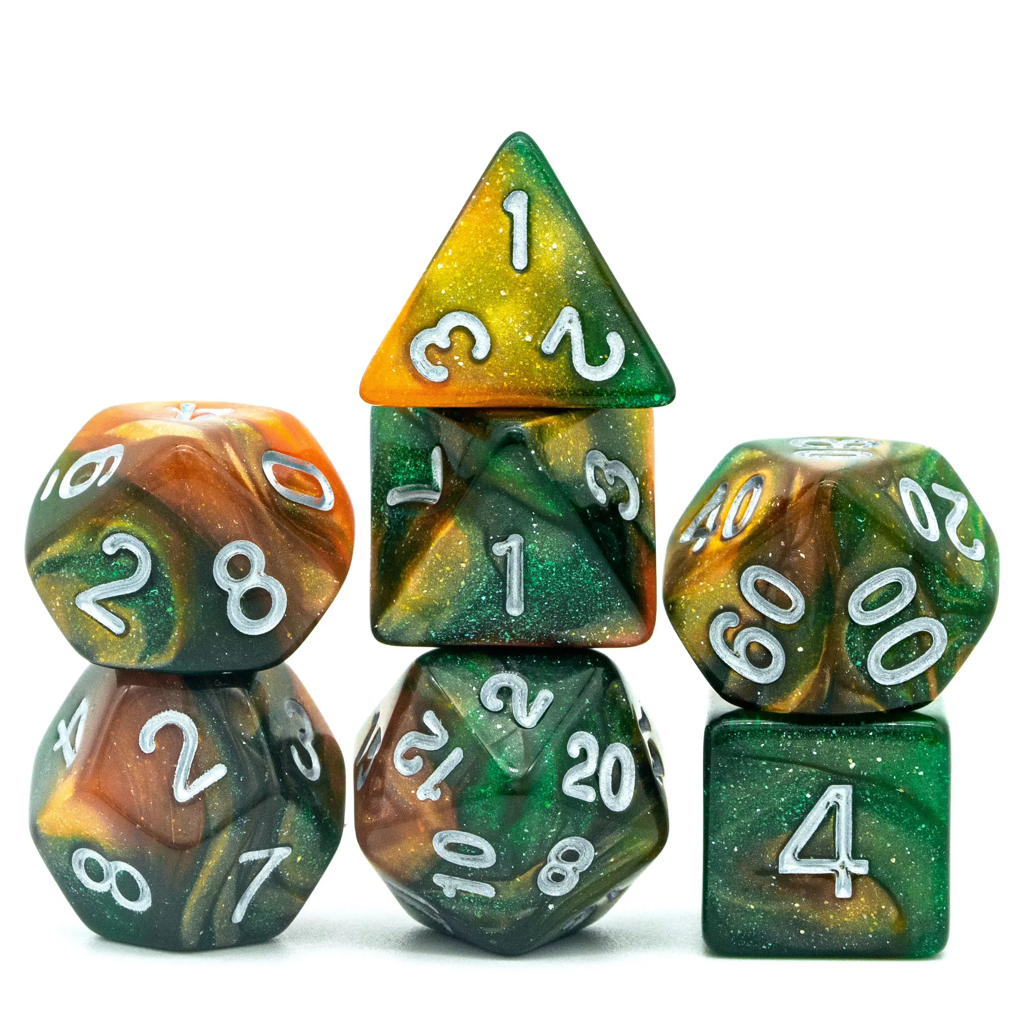 

Udixi Glitter DND RPG Polyhedral Dungeons and Dragons Acrylic Dice Set Green&Yellow, 2 color mix