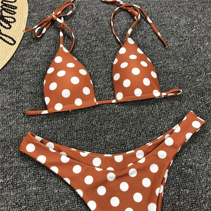 Hot Sale Strap Bikini Strappy Swimwear Polka Dot Swimsuit Low Cut