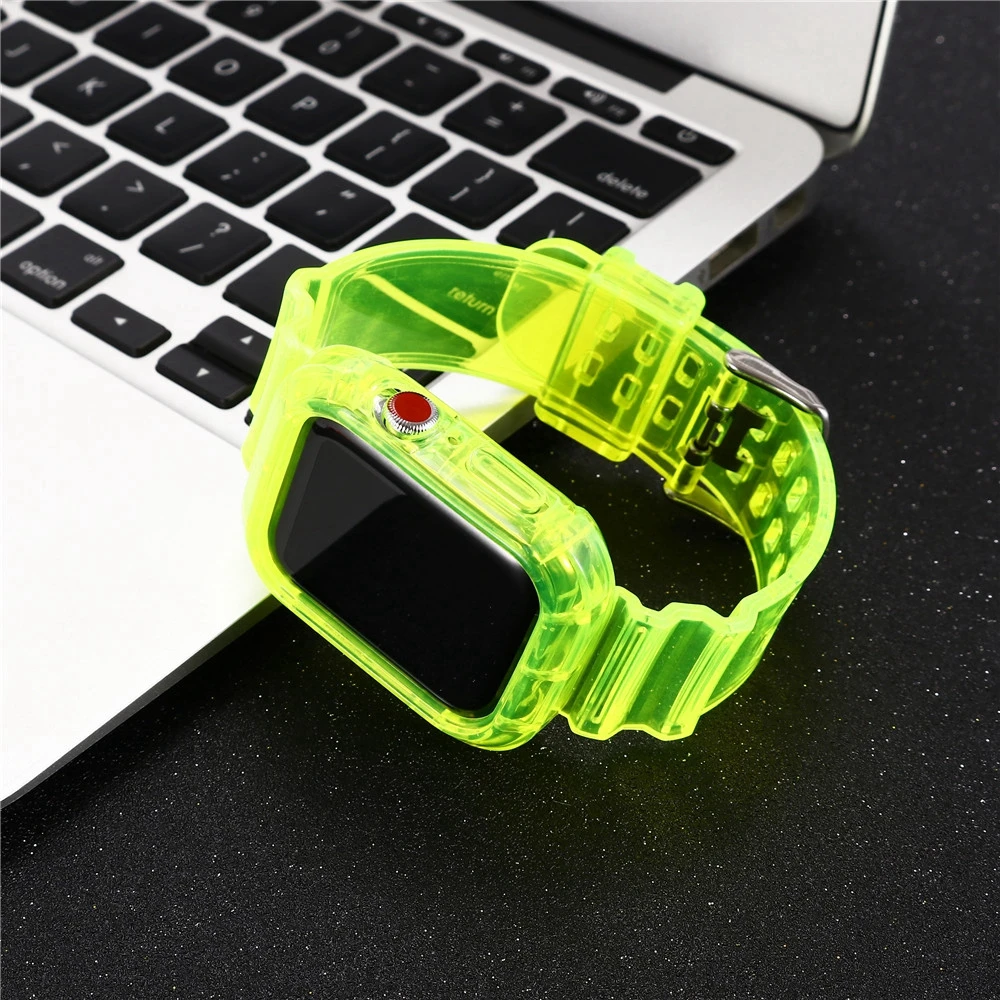 

Brand New Silicon for iWatch Band Transparent Soft Watchband 42mm for Apple for iWatch 38mm Fluorescent Color Fashion Strap 40mm, As shown