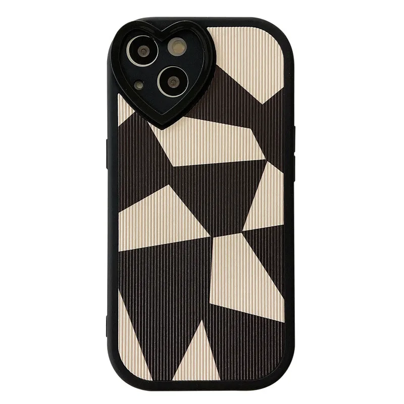 

Stylish Ins Style Geometric Black And White Double Colors TPU Soft Phone Cover Love Shaped Lens Phone Case for iPhone 11/12/13