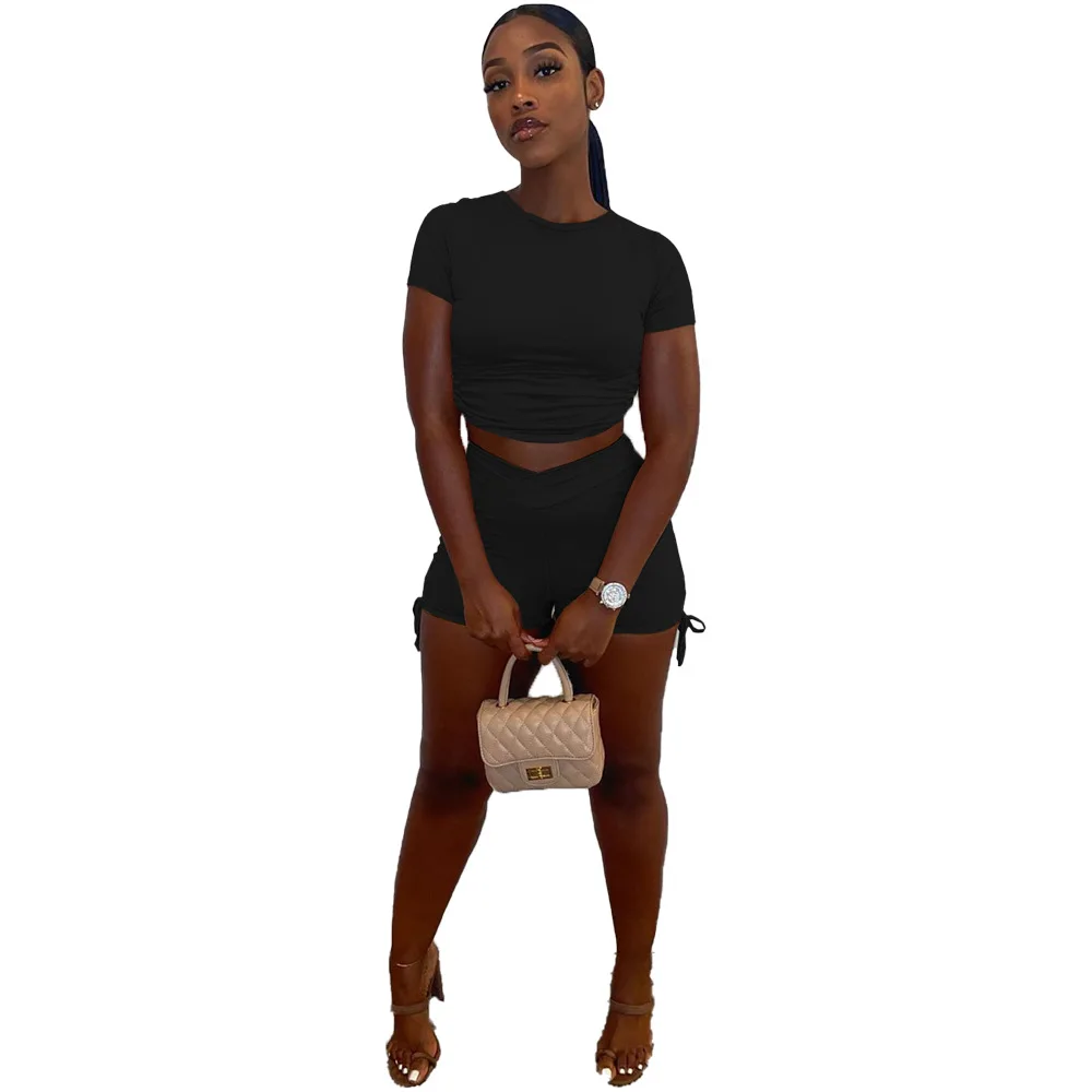 

fashion leisure sports fold solid color two-piece suit Women Tracksuit