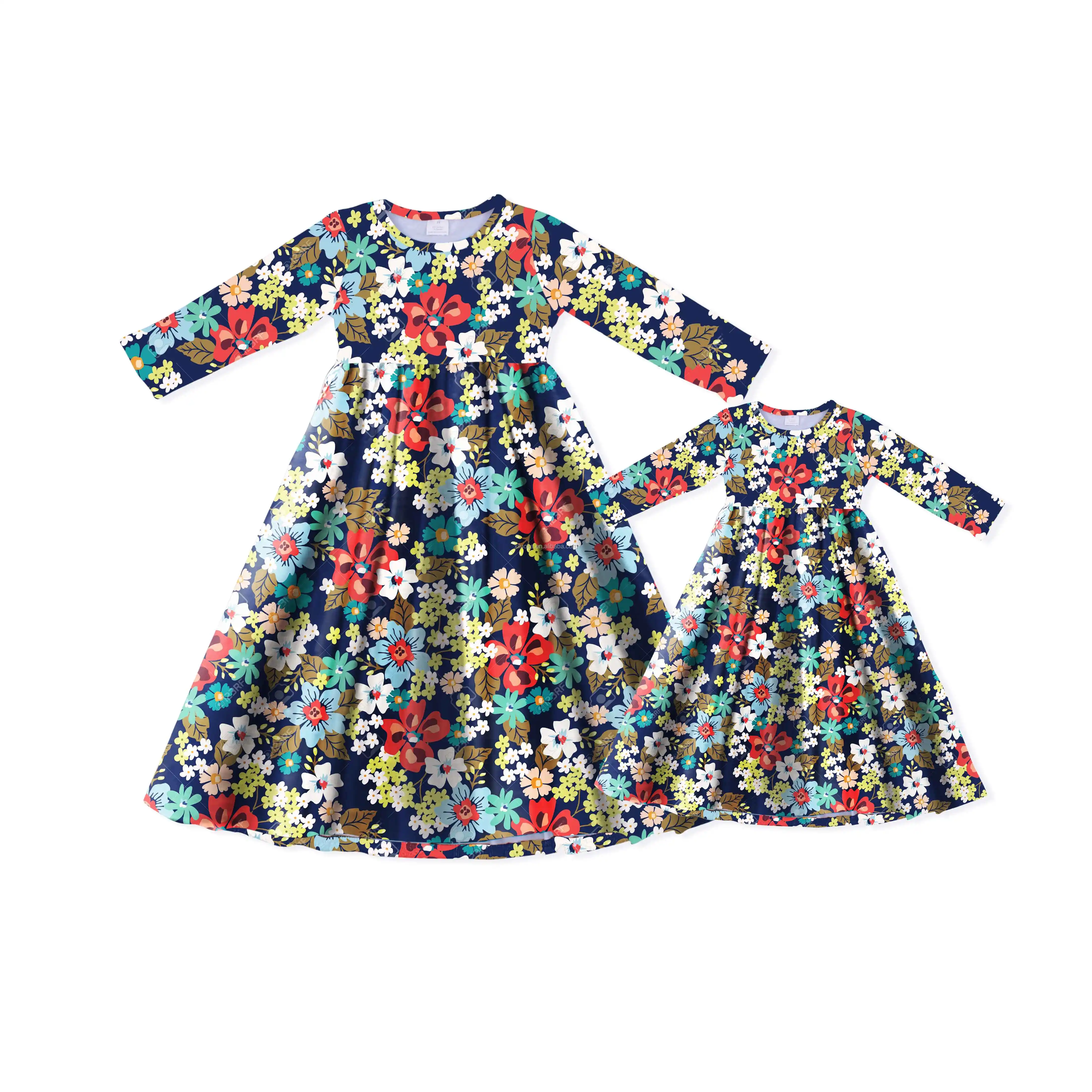 

Mommy and Me Fall Clothes Floral Ladies Dress Flower Baby Girl Dresses, Picture