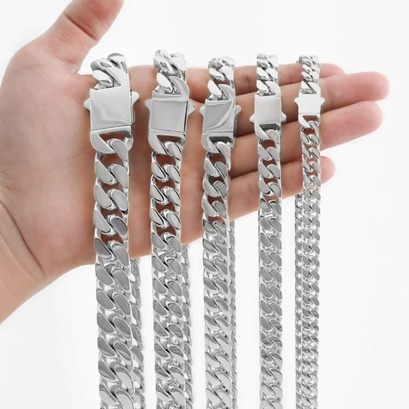 

Stainless steel necklace new arrivals 2021 women fashion miami luxury mens cuban link chain jewelry, Silver