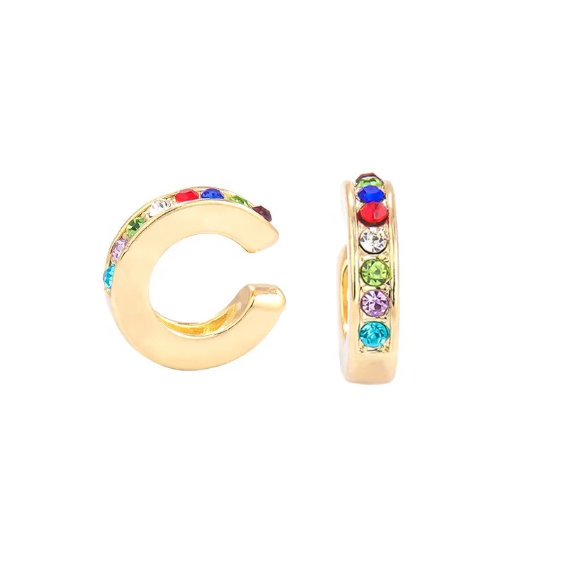 

CLARMER Top Selling fashion alloy diamond C-shaped crystal gold plated ear clip earrings jewelry for women, As show