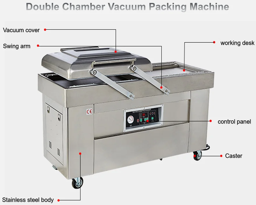 Dz5002sb Automatic Double Chamber Food Tray Sealer Bulk Vacuum Packing