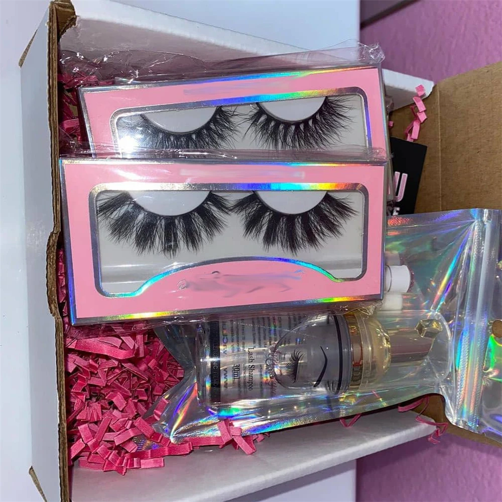 

Faux Mink Lashes Pack 20mm Dramatic Long Full Thick False Eyelashes 6D Fluffy Mink Lashes Handmade Fake Eyelashes, Natural black