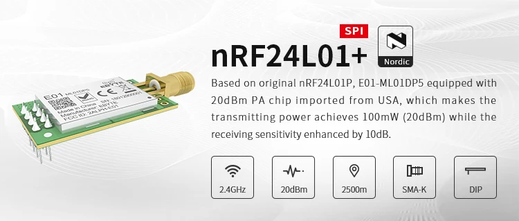 Cleqee-2 E01-ML01DP5 nRF24L01P 2.4GHz nRF24L01 PA LNA RF Wireless Transceiver RF Module
