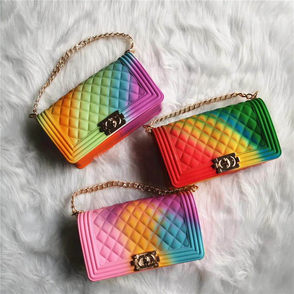
TS9021 Sample free wholesale cheapest price fashion rainbow colorful Jelly purse and women handbags PVC jelly bags for women 