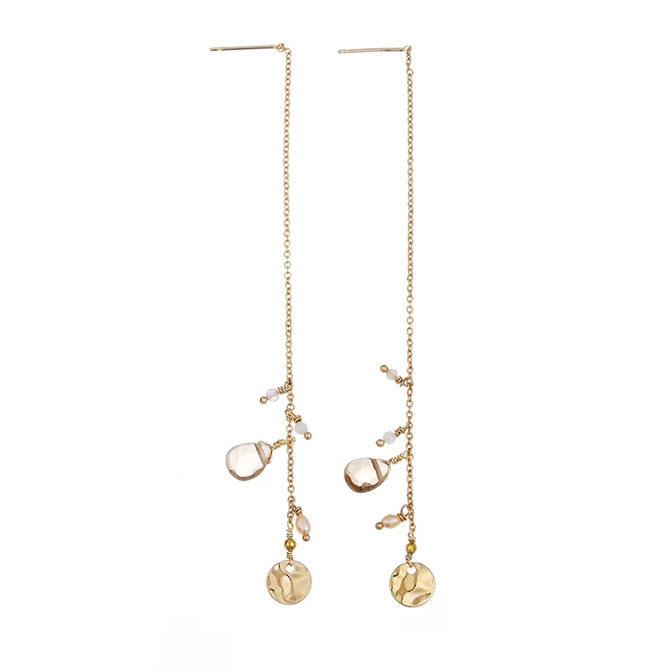 

Farfetch High Quality 18k Real Gold Plated Long Chain Earrings Nature Stone Peal Dangle Drop Earrings with Copper Chain, Picture