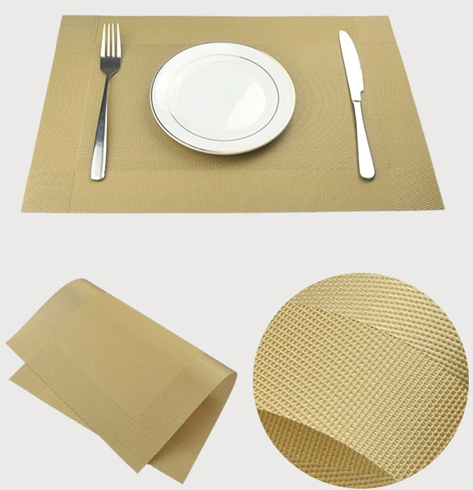 

Rectangle Gold PVC Placemat Kitchen PVC Table Mat Placemats Woven For Restaurant Dining Table, 6 colors