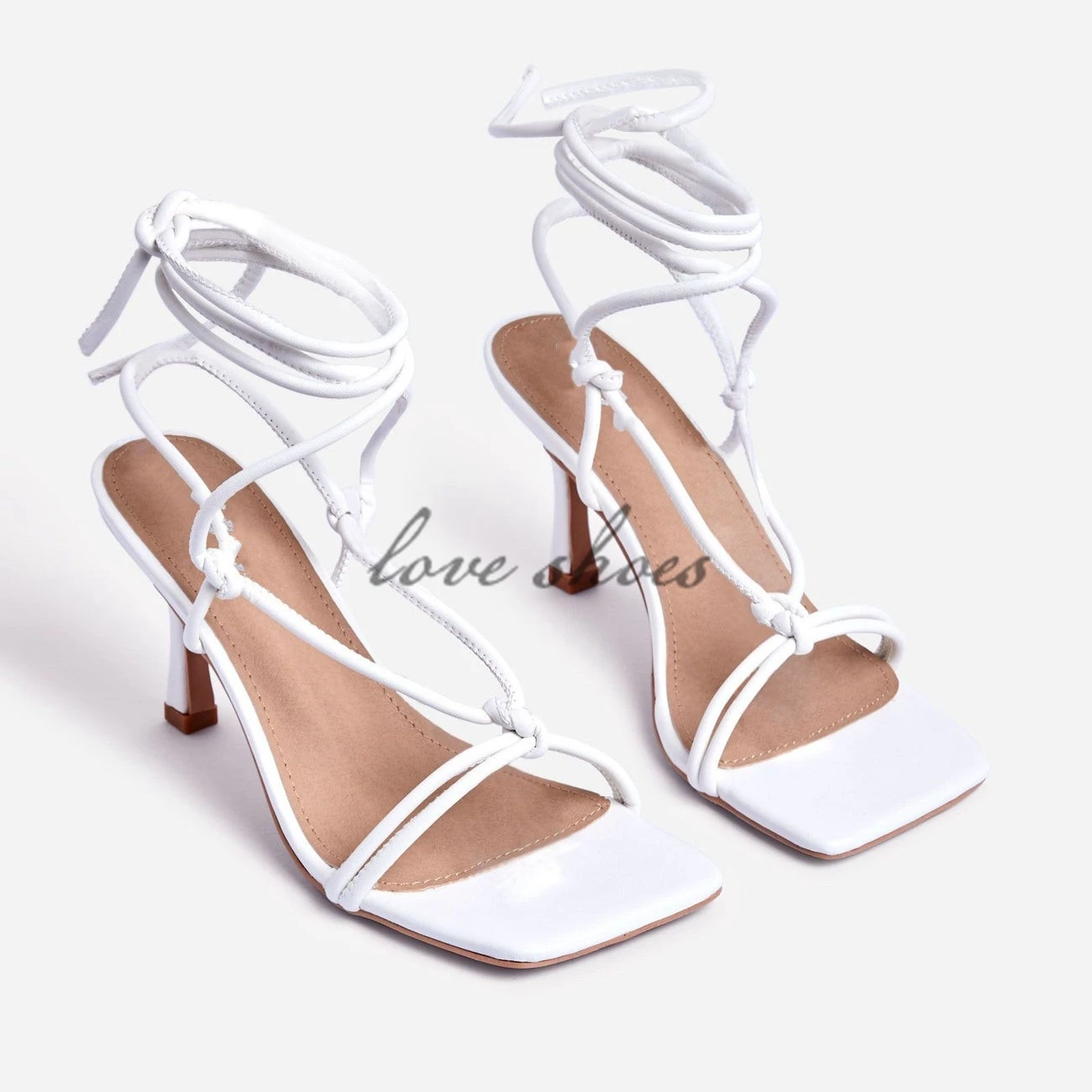 Classical Romen Style Square Toe Women Low Heel Lace Up Sandals For