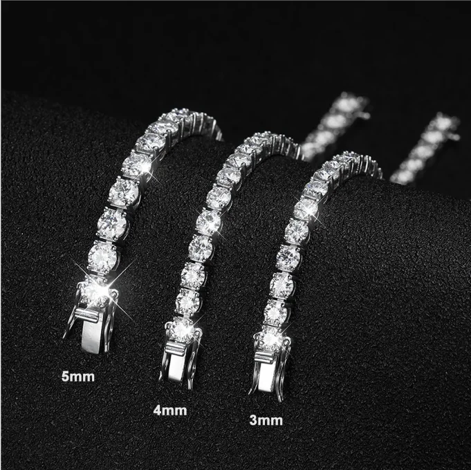 

Custom 925 silver 3 4 5 mm iced out vvs gra certified Lab Grown Diamond moissanite bracelet tennis chain men women fine jewelry