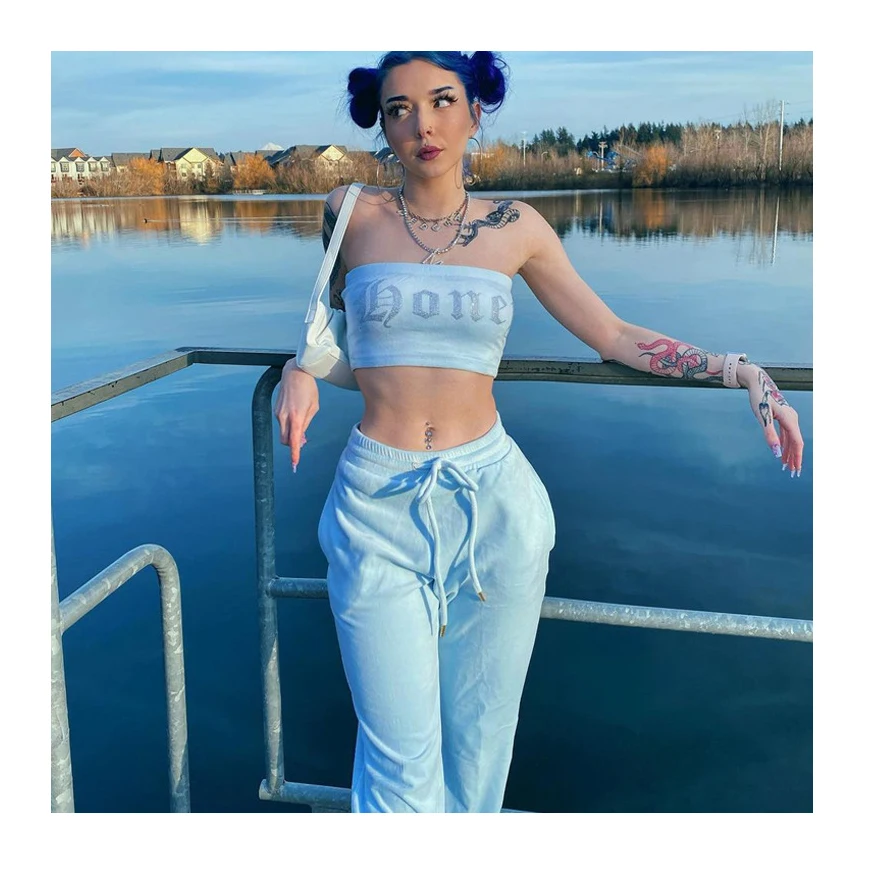 

A126 New Arrival Women Clothing High Street Fashion Crop Top Two Piece Sets Sexy Casual 2 Piece Pants Set, Pink, blue, black