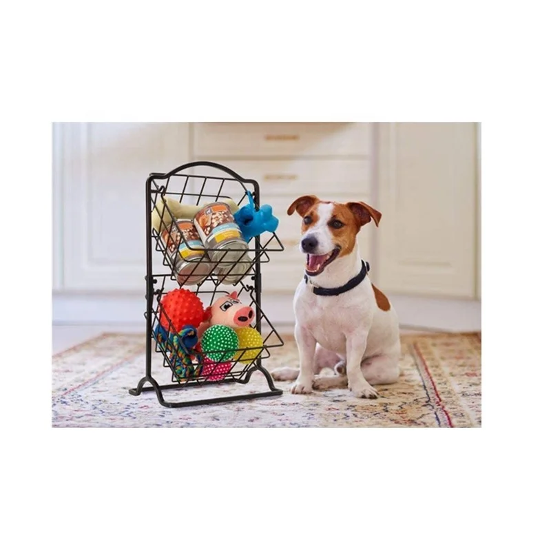 

HS018C 2 Tier Hanging Basket RACK 2 Tier PET FOOD BasketS STAND, Natural