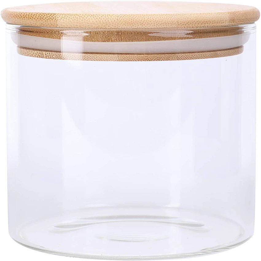 

4 pieces transparent glass bulk food storage jars with sealed bamboo cover, Transparent color