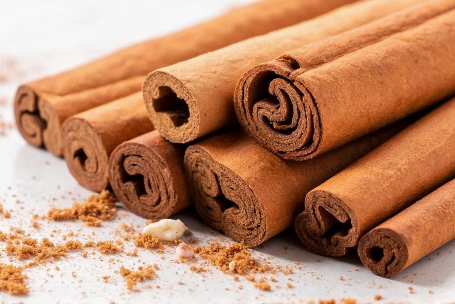 Various baked goods featuring different cinnamon types with labels indicating which variety was used in each recipe