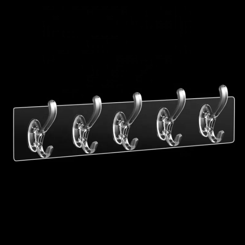 

5 in 1 Punch-free trackless magic hook door self- adhesive hooks wall hanging transparent hook for clothes and hats, White