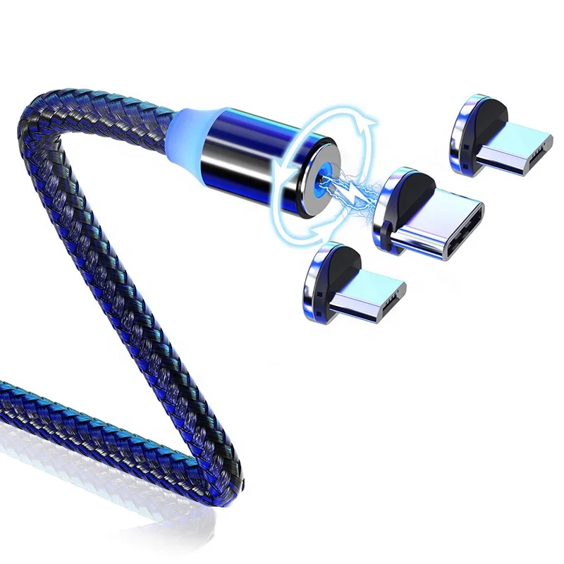 

3 In 1 Magnetic Charging Cable Usb Micro Type C Fast Cable Magnetico Data Cables Magnet Data Wire Line, Black