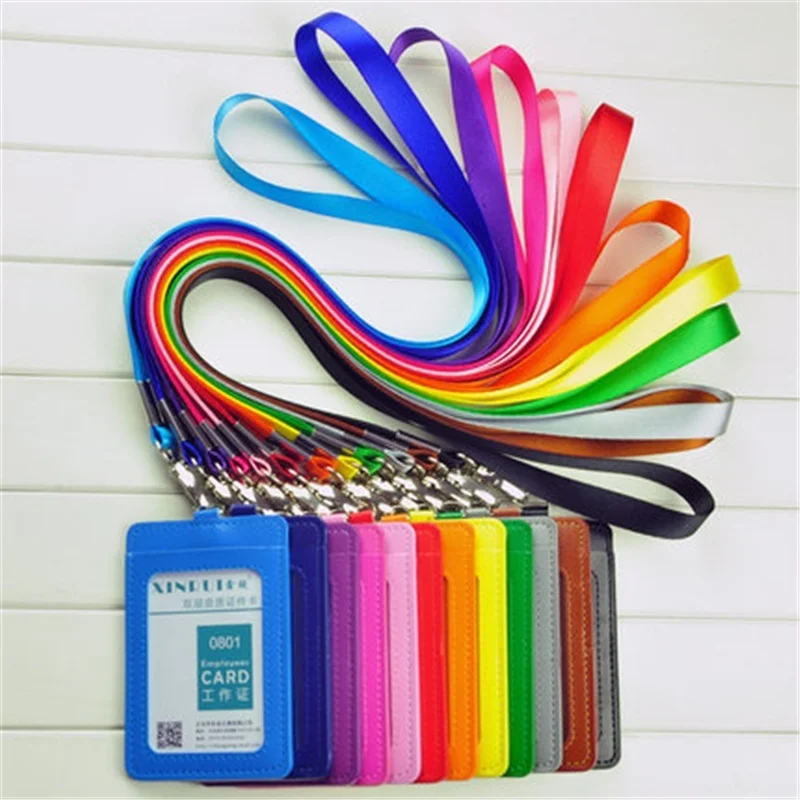 

Custom Adjustable Lanyard Pu Leather Id Badge Card Holder, Black,blue,red,gray,orange,brown,