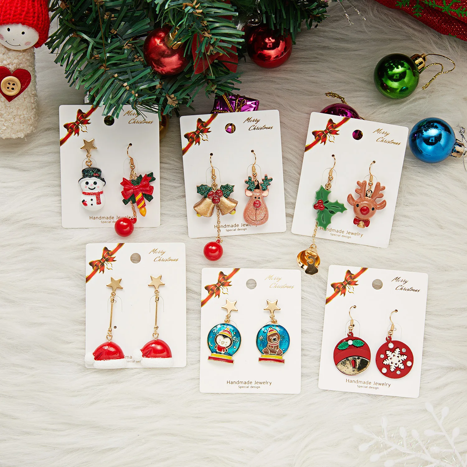 

Aug jewelry selling wholesale new Christmas hat earrings star earrings fashion bear penguin asymmetrical earrings, Picture shows