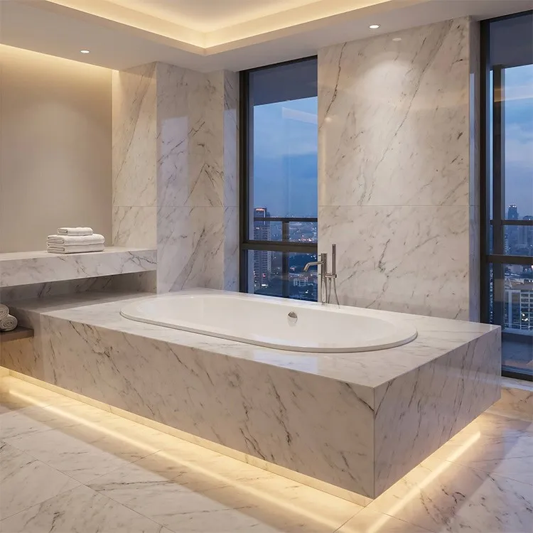 acrylic-drop-in-bathtub-am015c-oval-marble-platform-warm-light-city-view-hotel-suite