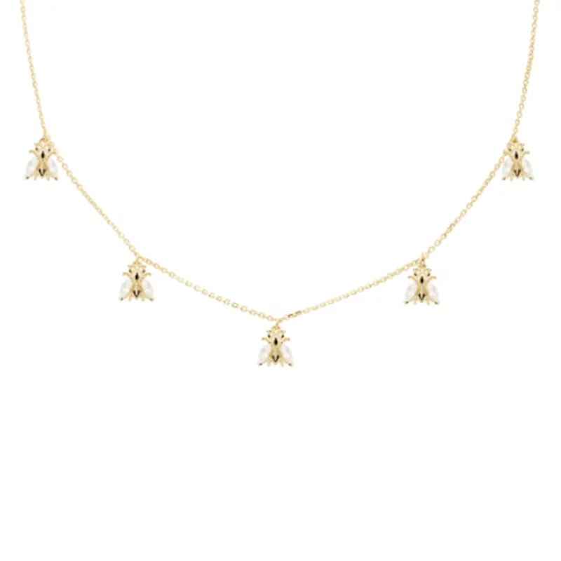 

Mini 925 Sterling Silver Gold Choker Shiny Crystals Bee Pendant Necklaces For Women Girls