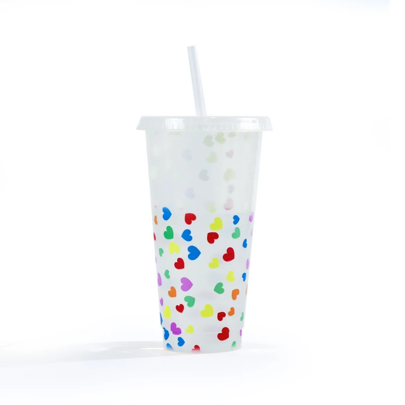 

Valentine's day gift smoothie pp lid straw 710ml temperature cold coffee 24 oz reusable color changing plastic cup